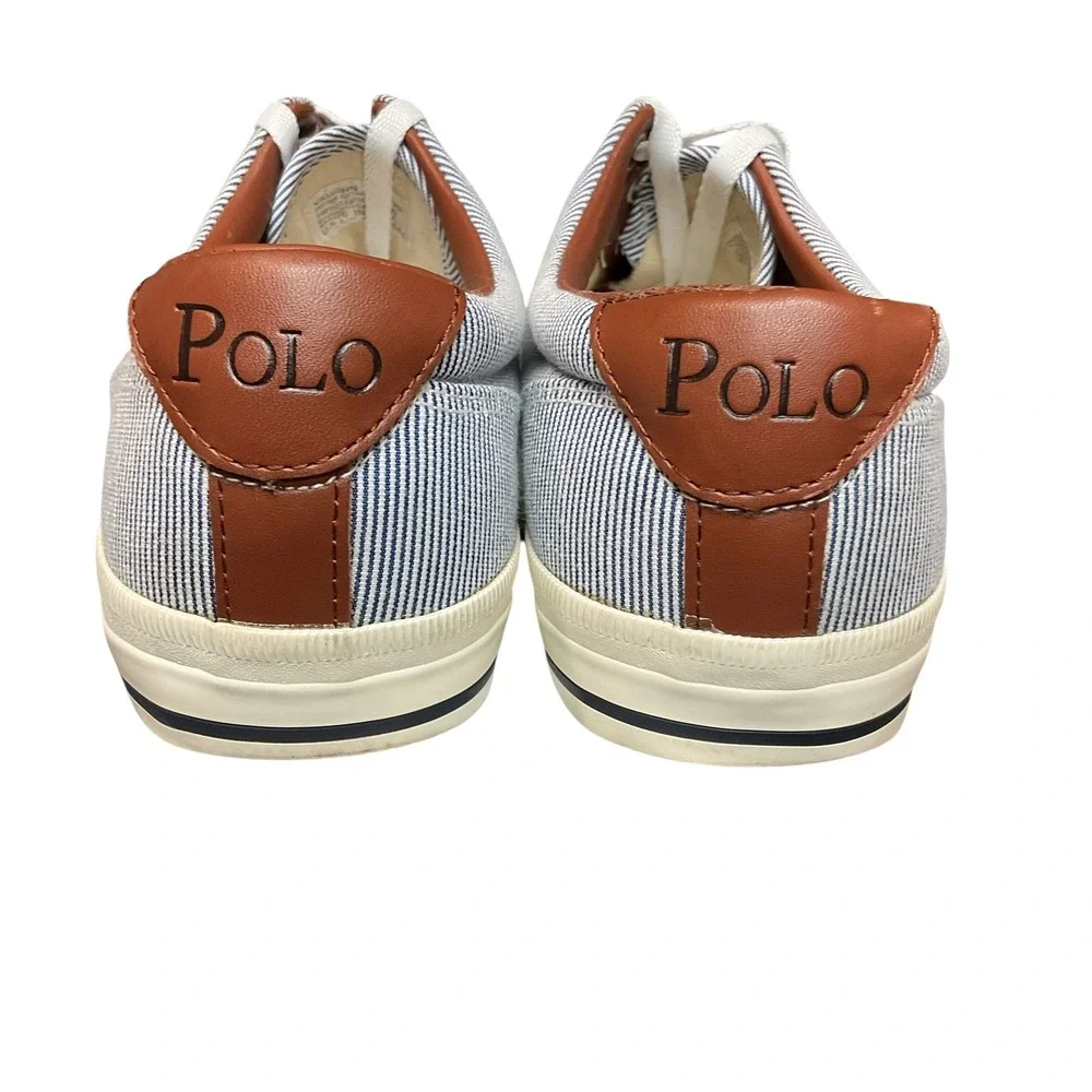 Polo Ralph Lauren Vaughn Pinstripes Blue White Boat Shoes‎ Sneakers Size 9D